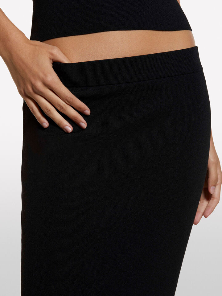 Black knit skirt with rouches - women's midi skirts - Black | Sisley image number 4